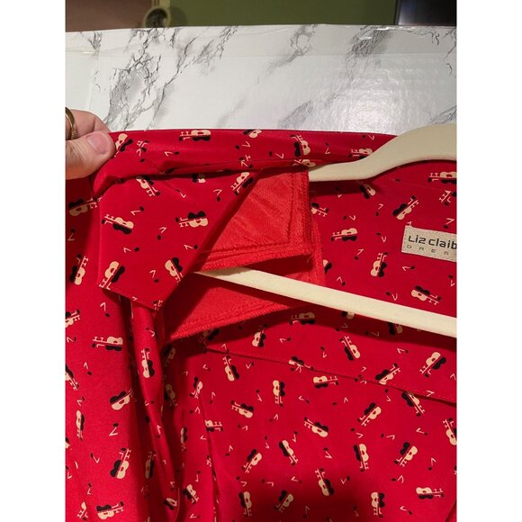 Liz Claiborne Vintage 1990s  Red Silk Blazer guitars  Sz 4 Modern Jazz Print - Picture 9 of 10